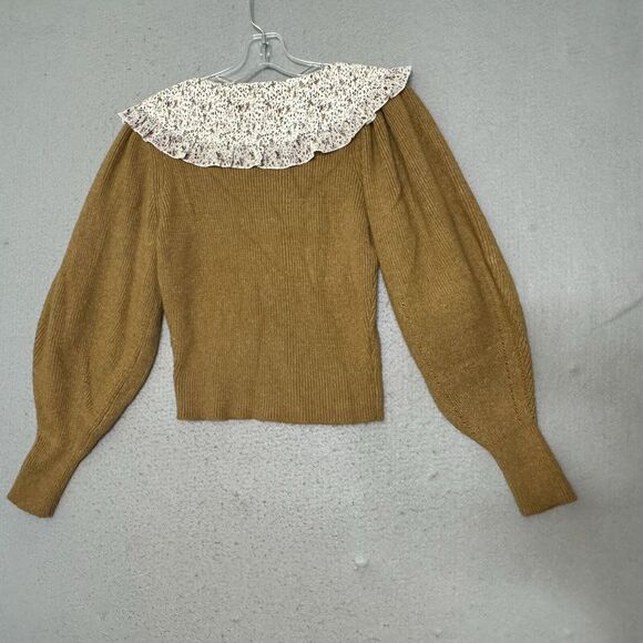 Zara Sweater Small Floral Peter Pan Collar Puff Sleeve Cottage Core Prairie Boho - Picture 9 of 11